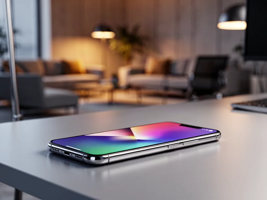 Smartfon Xiaomi Redmi Note 11 z wyraźnym ekranem na minimalistycznym biurku w nowoczesnym biurze.