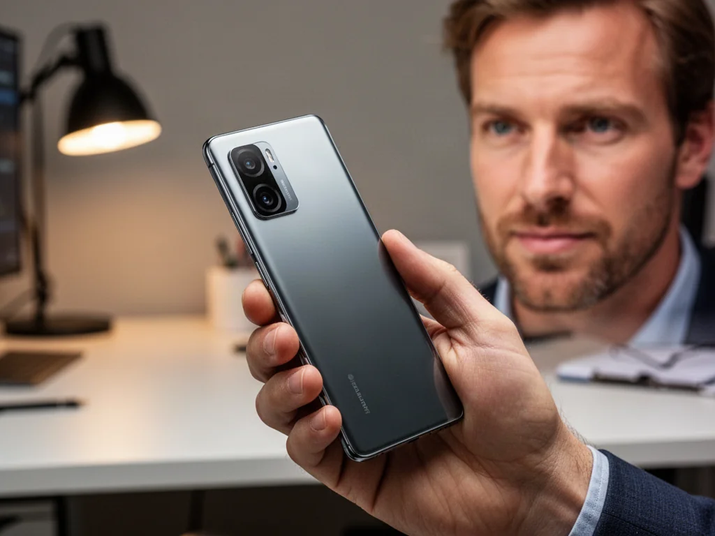Mężczyzna trzymający w dłoni iPhone’a 13, prezentujący nowoczesny design i układ podwójnego aparatu smartfona.